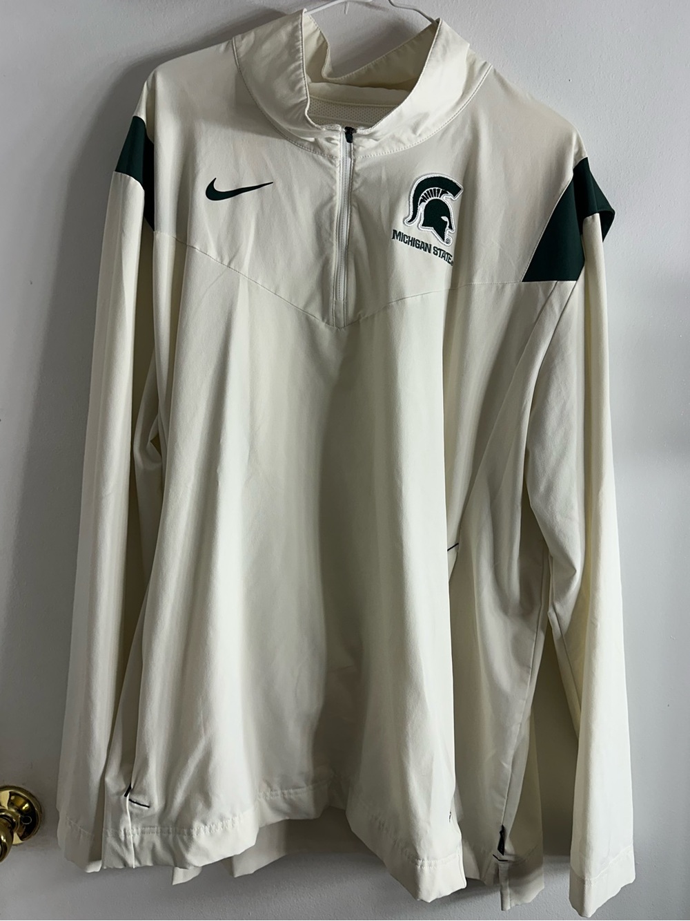 Nike Cream and Dark Green Michigan State Half-Zip Windbreaker